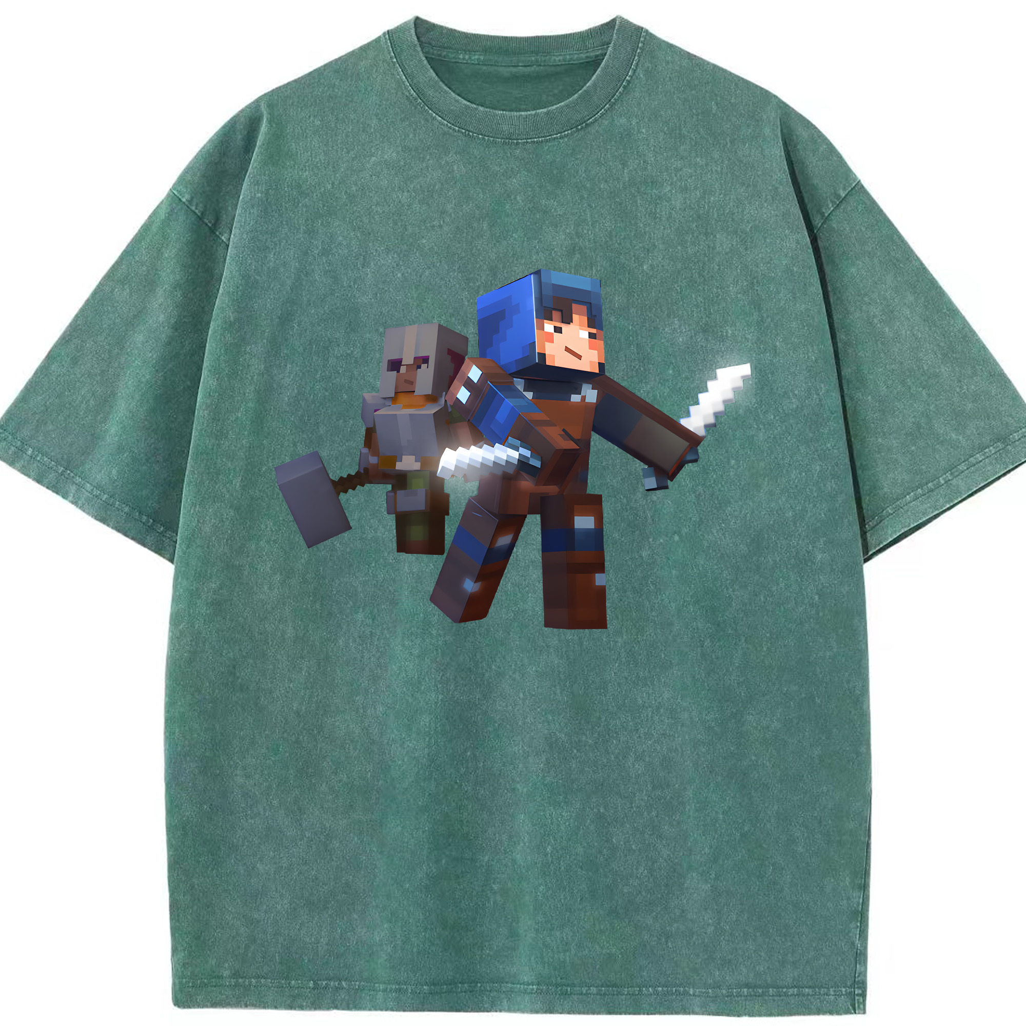 （画像用） マインクラフト ブロックの世界 Minecraft MC Block world 綿100% ヴィンテージ風 半袖Tシャツ（フロントプリント）